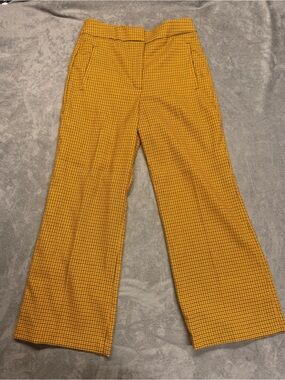 Little Moon (Aritiza) Mustard Checked Cropped Wide-Leg Pants